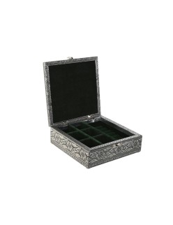 Caja-Joyero Home ESPRIT Verde Plateado Madera Aluminio 18 x 18 x 6 cm