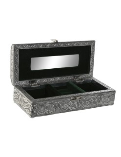 Caja-Joyero Home ESPRIT Verde Plateado Madera Aluminio 22,5 x 10 x 6,5 cm