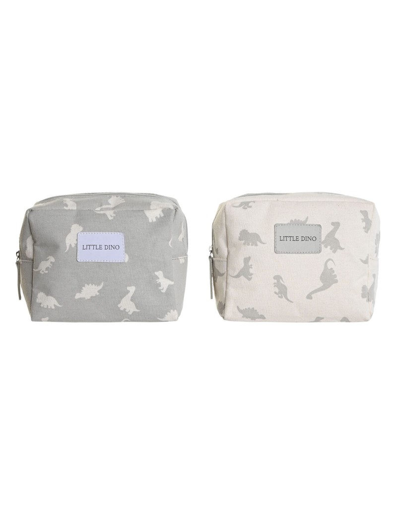 Nécessaire de Voyage DKD Home Decor Blanc Gris polialgodon Dinosaure 15 x 6 x 12 cm (2 Unités)