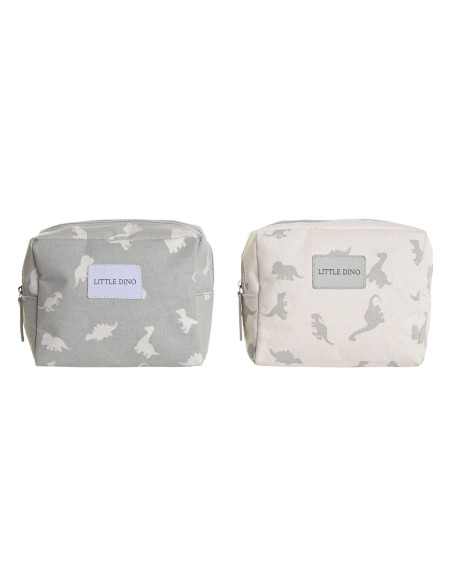 Nécessaire de Voyage DKD Home Decor Blanc Gris polialgodon Dinosaure 15 x 6 x 12 cm (2 Unités)