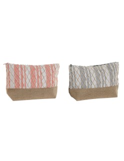 Neceser de Viaje Home ESPRIT Gris Coral 25 x 7 x 15 cm (2 Unidades)
