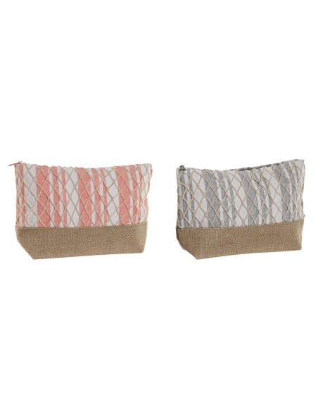 Necessaire da Viaggio Home ESPRIT Grigio Corallo 25 x 7 x 15 cm (2 Unità)