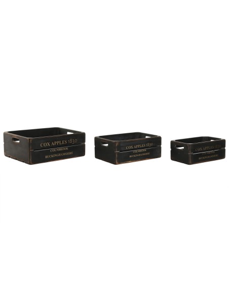 Caixas de arrumação Home ESPRIT Cox Apples 1830 Preto Madeira de abeto 40 x 30 x 15 cm 3 Peças
