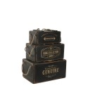 Cajas de almacenamiento Home ESPRIT Negro Madera de abeto 38 x 24 x 20 cm 3 Piezas