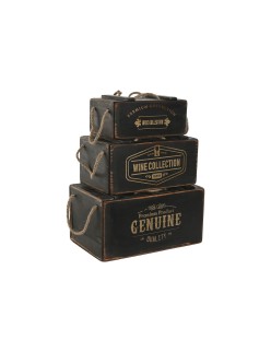 Cajas de almacenamiento Home ESPRIT Negro Madera de abeto 38 x 24 x 20 cm 3 Piezas