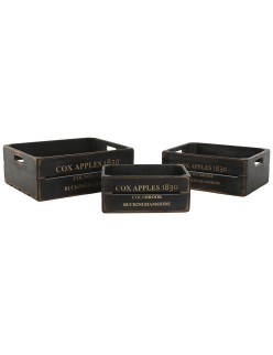 Caixas de arrumação Home ESPRIT Cox Apples 1830 Preto Madeira de abeto 40 x 30 x 15 cm 3 Peças