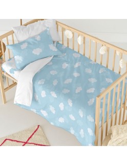 Parure de couette HappyFriday Basic Kids Bleu Lit de bébé 2 Pièces