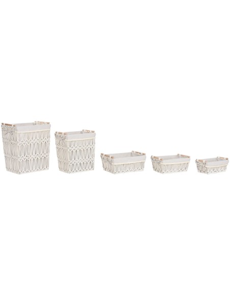 Cesto para la Ropa Sucia Home ESPRIT Blanco Natural Metal Shabby Chic 42 x 32 x 51 cm 5 Piezas
