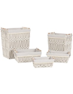 Cesto para la Ropa Sucia Home ESPRIT Blanco Natural Metal Shabby Chic 42 x 32 x 51 cm 5 Piezas