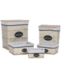 Cesto para la Ropa Sucia Home ESPRIT Blanco Marrón Negro Gris Natural Mimbre Shabby Chic 47 x 35 x 55 cm 5 Piezas