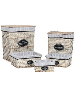 Cesto para la Ropa Sucia Home ESPRIT Blanco Marrón Negro Gris Natural Mimbre Shabby Chic 47 x 35 x 55 cm 5 Piezas