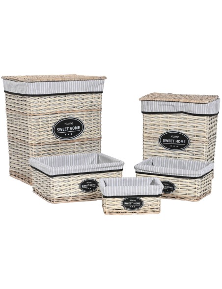 Cesto para la Ropa Sucia Home ESPRIT Blanco Marrón Negro Gris Natural Mimbre Shabby Chic 47 x 35 x 55 cm 5 Piezas