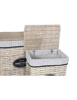 Cesto para la Ropa Sucia Home ESPRIT Blanco Marrón Negro Gris Natural Mimbre Shabby Chic 47 x 35 x 55 cm 5 Piezas