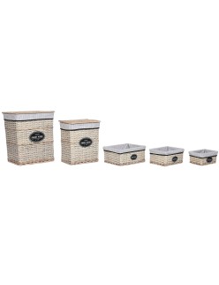Cesto para la Ropa Sucia Home ESPRIT Blanco Marrón Negro Gris Natural Mimbre Shabby Chic 47 x 35 x 55 cm 5 Piezas