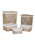 Cesto para la Ropa Sucia Home ESPRIT Blanco Natural Mimbre Shabby Chic 47 x 35 x 55 cm 5 Piezas