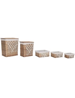 Cesto para la Ropa Sucia Home ESPRIT Blanco Natural Mimbre Shabby Chic 47 x 35 x 55 cm 5 Piezas