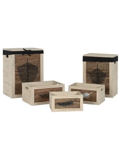 Cesto para la Ropa Sucia Home ESPRIT Negro Natural Madera 40 x 30 x 56 cm 5 Piezas