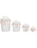 Cesto para la Ropa Sucia Home ESPRIT Blanco Beige Mimbre Shabby Chic 45 x 45 x 68 cm 4 Piezas