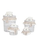 Cesto para la Ropa Sucia Home ESPRIT Blanco Beige Mimbre Shabby Chic 45 x 45 x 68 cm 4 Piezas