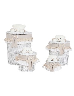 Cesto para la Ropa Sucia Home ESPRIT Blanco Beige Mimbre Shabby Chic 45 x 45 x 68 cm 4 Piezas