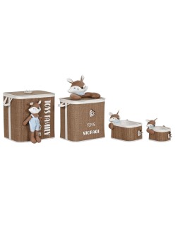 Cesto para la Ropa Sucia Home ESPRIT Azul Marrón Natural Infantil 44 x 44 x 45 cm 4 Piezas