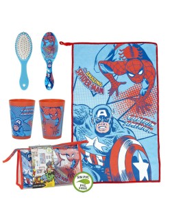 Set da Bagno da Viaggio per Bambini The Avengers Azzurro 23 x 15 x 8 cm 4 Pezzi