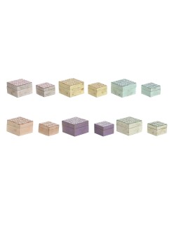 Caja-Joyero Home ESPRIT Multicolor Madera de mango 10 x 10 x 6 cm (2 Piezas) (6 Unidades)