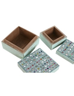 Caja-Joyero Home ESPRIT Multicolor Madera de mango 10 x 10 x 6 cm (2 Piezas) (6 Unidades)