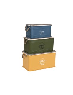 Lot de paniers Home ESPRIT Métal Bois d'épicéa 68 x 36 x 33 cm (3 Unités)