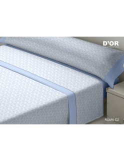 Jeu de draps D'Or ROMA Bleu Gran lit 2 persones Franela
