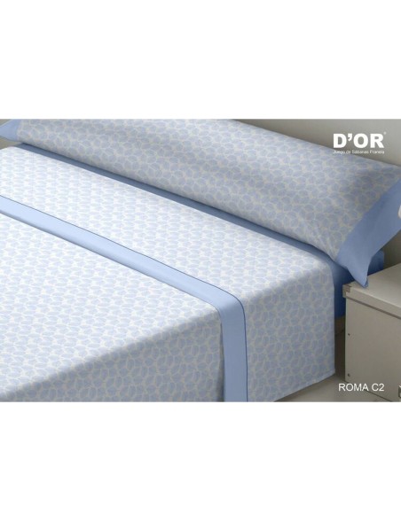 Jeu de draps D'Or ROMA Bleu Gran lit 2 persones Franela