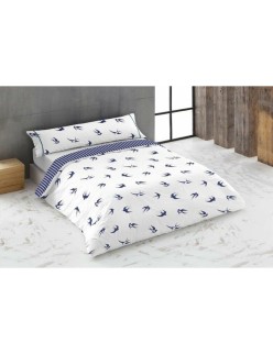 Parure de couette Hosteline GOLONDRINAS Bleu Lit king size 3 Pièces