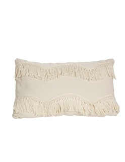 Cuscino Romimex Bianco Con frange 30 x 10 x 50 cm