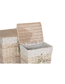 Juego de Cestas Home ESPRIT Verde Beige Natural Mimbre 47 x 35 x 55 cm 5 Piezas