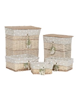 Juego de Cestas Home ESPRIT Verde Beige Natural Mimbre 47 x 35 x 55 cm 5 Piezas