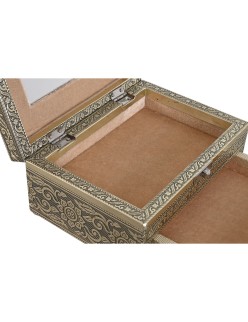 Guarda-Joias Home ESPRIT Branco Champanhe Madeira Alumínio 17,5 x 12,5 x 8,5 cm