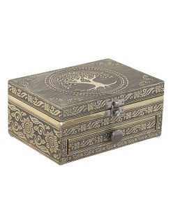 Guarda-Joias Home ESPRIT Branco Champanhe Madeira Alumínio 17,5 x 12,5 x 8,5 cm