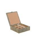Caja-Joyero Home ESPRIT Blanco Champán Madera Aluminio 18 x 18 x 6 cm