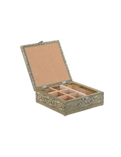 Scatola-Portagioie Home ESPRIT Bianco Champagne Legno Alluminio 18 x 18 x 6 cm