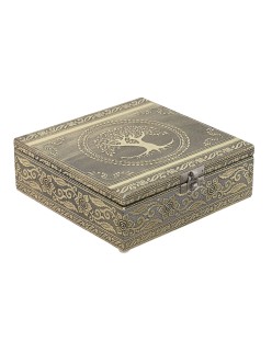 Caja-Joyero Home ESPRIT Blanco Champán Madera Aluminio 18 x 18 x 6 cm