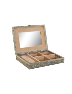 Scatola-Portagioie Home ESPRIT Bianco Champagne Legno Alluminio 27,5 x 20 x 5,4 cm