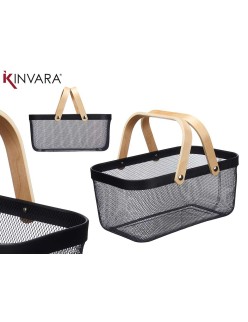Cesta Multiusos Kinvara 1031 Negro Madera Metal 42,5 x 18 x 26,5 cm (6 Unidades)