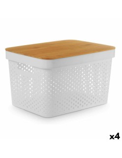 Scatola Multiuso Kinvara CH52970 (25) Bianco Marrone Bambù polipropilene 35,7 x 22 x 26,2 cm (4 Unità)