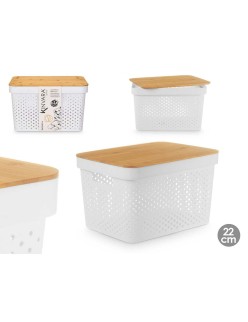 Caja Multiusos Kinvara CH52970 (25) Blanco Marrón Bambú Polipropileno 35,7 x 22 x 26,2 cm (4 Unidades)