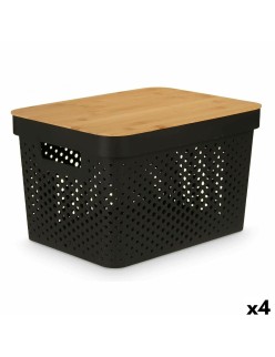 Scatola Multiuso Kinvara CH52970 (24) Marrone Nero Bambù polipropilene 35,7 x 22 x 26,2 cm (4 Unità)