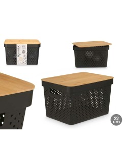 Scatola Multiuso Kinvara CH52970 (24) Marrone Nero Bambù polipropilene 35,7 x 22 x 26,2 cm (4 Unità)