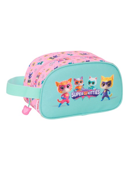 Reise-Toilettentasche SuperKitties Rosa türkis 26 x 15 x 12 cm