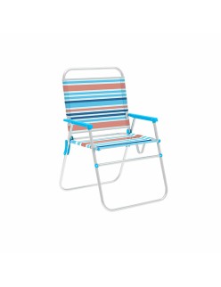 Marbueno Silla Plegable Aluminio Rayas Naranjas y Azules Playa y Piscina 52X56X80 cm 10462