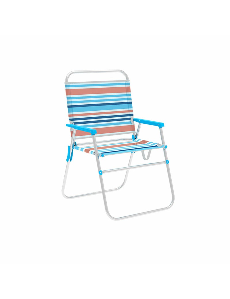 Marbueno Silla Plegable Aluminio Rayas Naranjas y Azules Playa y Piscina 52X56X80 cm 10462