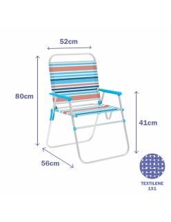Marbueno Silla Plegable Aluminio Rayas Naranjas y Azules Playa y Piscina 52X56X80 cm 10462